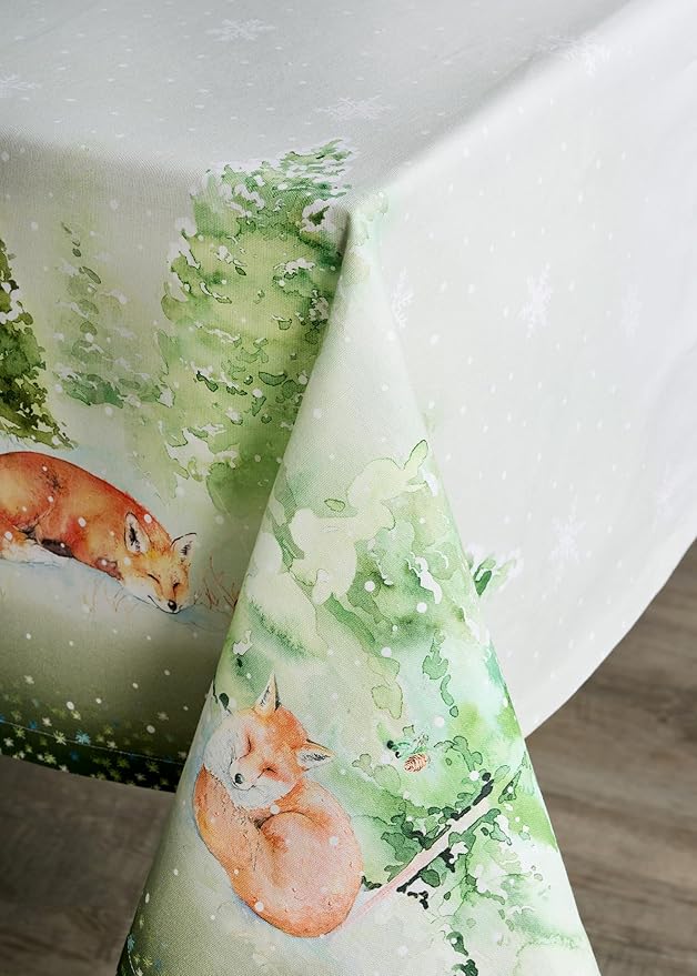 Maison d' Hermine Table Cloth Square Table 100% Cotton 60 x 60 Inches Fall Tablecloth Reusable Everyday Use for Thanksgiving Christmas Decorations Dining Farmhouse Party (Winter Mornings)