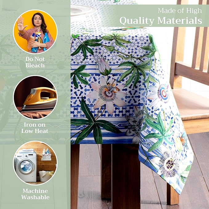 Maison d' Hermine Table Cloth Rectangle Table 100% Cotton 54 x 72 Inches Tablecloth Reusable Decorative for Dining Room, Farmhouse, Home, Party, Festive & Wedding Spring Summer - Passiflora