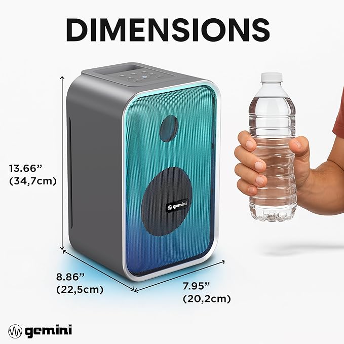 Gemini Portable Bluetooth Party Speaker with LED Lights - 600W Peak Power, 6Hr Battery, IPX5 Waterproof, USB/AUX/FM Radio for Outdoor BBQ Pool Parties (GNV-60)