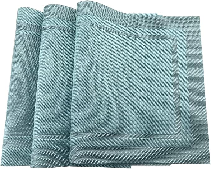 Gugrida Placemats Set of 6 Plaid Checkered Blue PVC Placemat for Dining Table Durable Woven Vinyl Stain tablemats 18"X12"