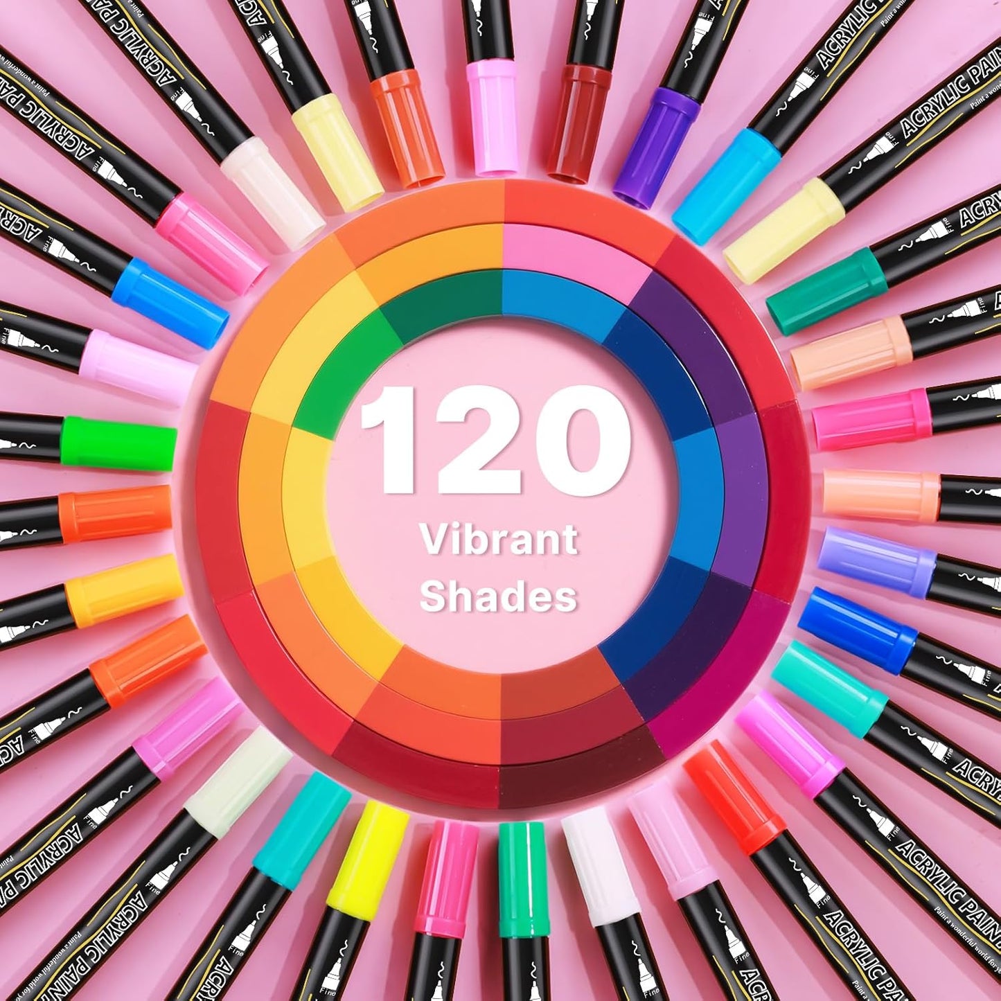 Tongfushop 120 Colors (12 Metallic) Acrylic Paint Marke, Dual Fine & Brush Tip Paint Pens, No Bleed & Quick-Dry with Case for Rock Painting, Canvas, Wood, Ceramic, Glass, Adult & DIY Art Supplies