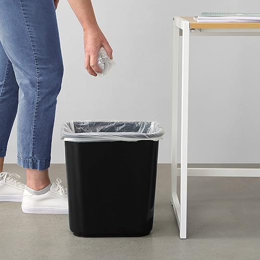 Amazon Basics Trash Can, Rectangular Commercial Office Wastebasket, 7 Gallon (Pack of 2), Black