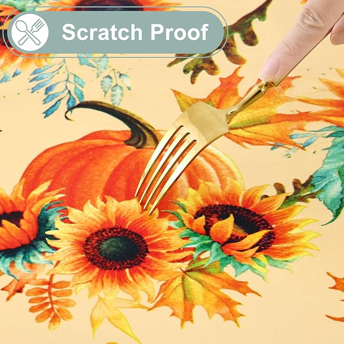 misaya Rectangle Waterproof Vinyl Table Cloth, Wipeable Tablecloth with Flannel Backing, Plastic Table Cover for Fall, Thanksgiving (Pumpkin, 60" x 120")