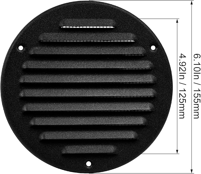 Square Ventilation Grille / 5" Inch Inside Measurement/Black Metal Air Vent Louver - Inside/Outside use/Ø 6.25" Inch Outer Measurement