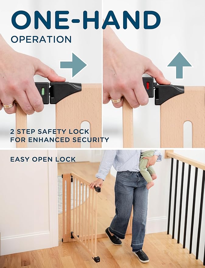 SizeWise™ Wood Pressure Mounted Safety Gate 27.6"-31.5" | Extra-Wide Passage | Auto-Close Two-Way Opening for Doorways and Hallways | Easy Installation | PEFC Certified Beech Wood (28.7" Passage)