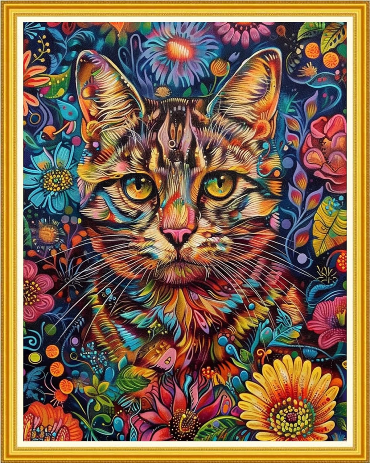 Magxvouy Cross Stitch Kits Stamped Full Range of Embroidery Kits,Cross Stitch Patterns Needlework Kits for Beginners 11CT Printed Kits&Colorful Flower Cat 16x20 inch