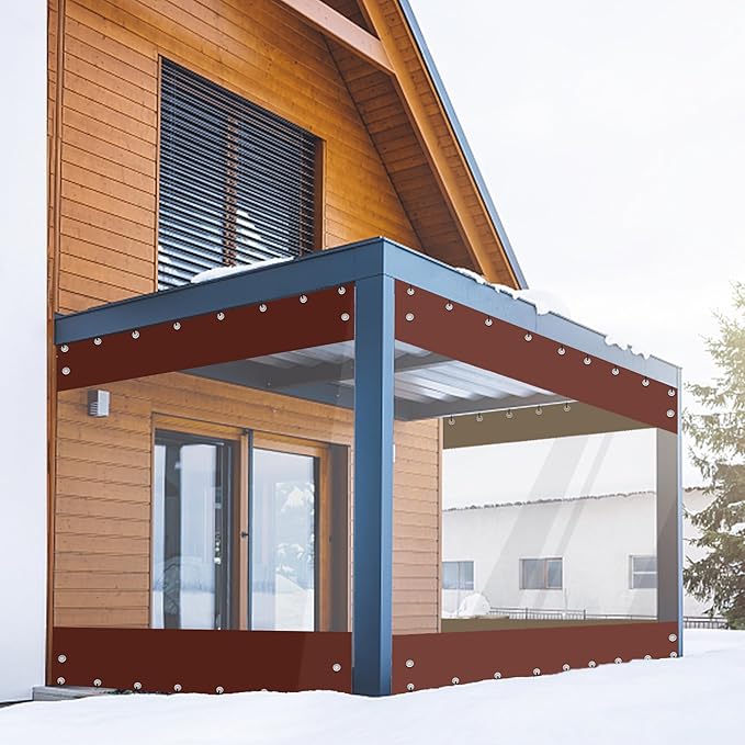 FoundGo 8'Hx10'W Vinyl Curtains for Patio,19oz Outdoor Clear Vinyl Patio Enclosure,Heavy Duty Clear Tarps Waterproof Vinyl Tarp with Grommets for Pergola, Porch,Gazebos,Balcony,-4℉ Cold Resistant