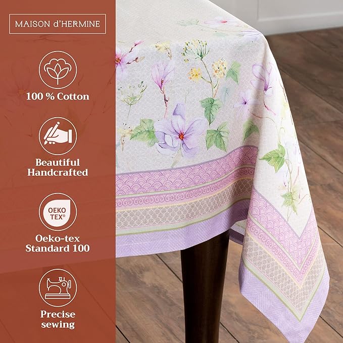 Maison d' Hermine Table Cloth Rectangle Table 100% Cotton 70 x 140 Inches Tablecloth Reusable Decorative for Dining Room, Farmhouse, Home, Party, Festive & Wedding Spring Summer - Magnolia Mornings