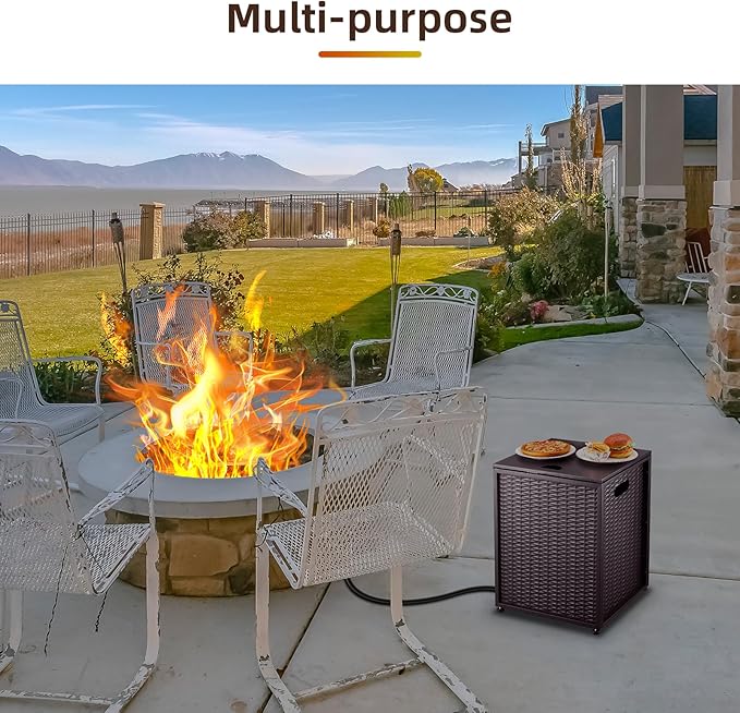Outdoor Propane Tank Cover - 20 lbs Tank Side Table with Storage, Dual Function for Gas Fire Pit, Grill, Griddle & Stoves