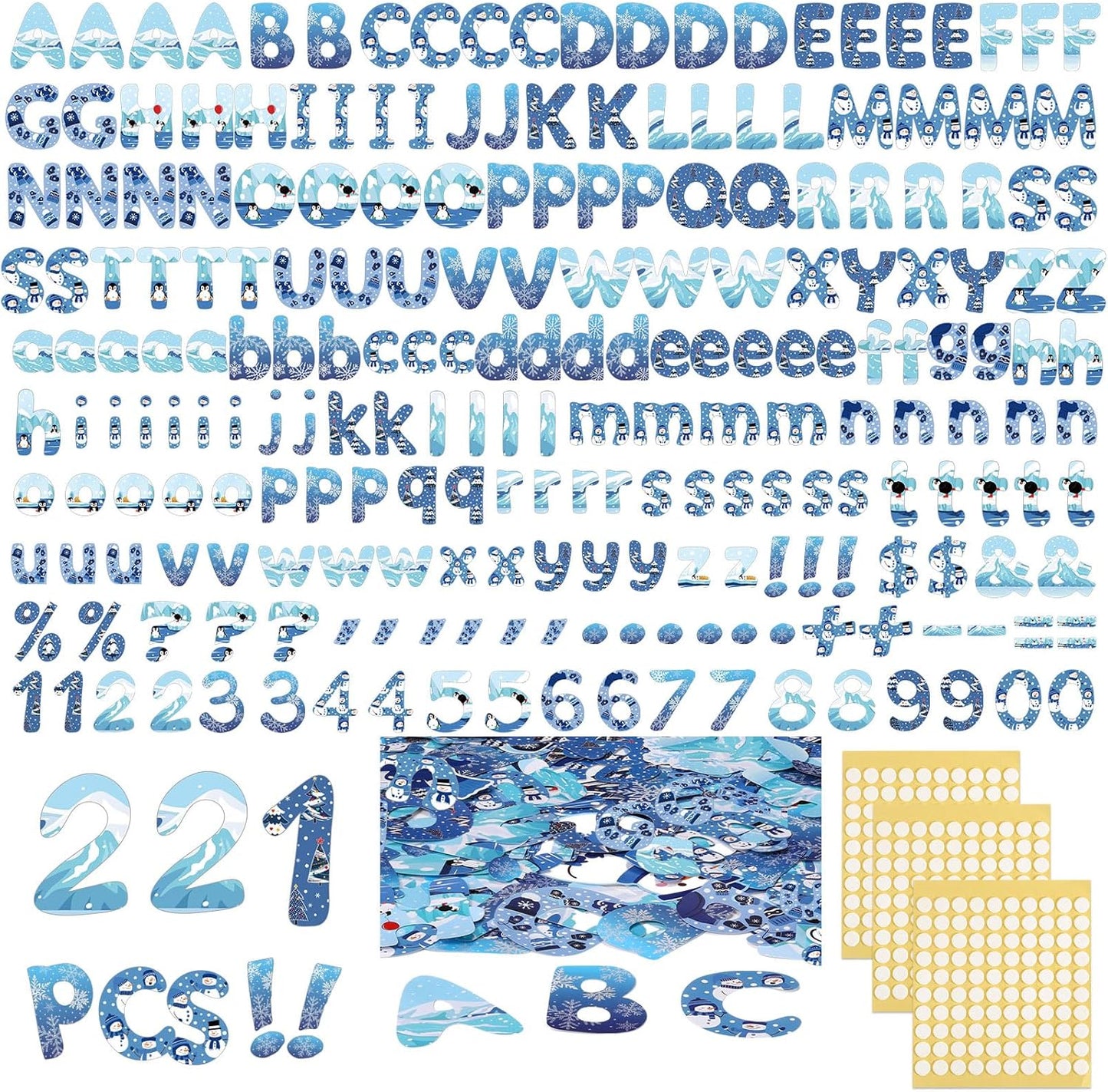 221 Pcs Classroom Bulletin Board Letters Colorful Alphabet Cutouts Number and Punctuation Symbol Combo Letter Cutouts for Wall Chalkboard Poster Board Decor (Blue Round)