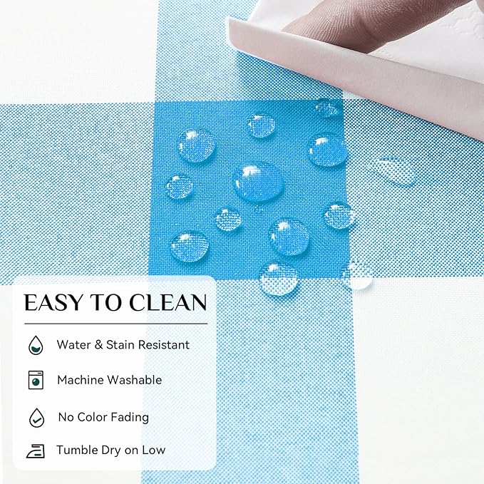 Softalker Gingham Checkered Tablecloth Rectangle - Outdoor Waterproof Buffalo Plaid Table Cloth, Stain Resistant Washable Table Cover for Picnic, Camping, Dining - Blue and White, 54 x 120 Inch