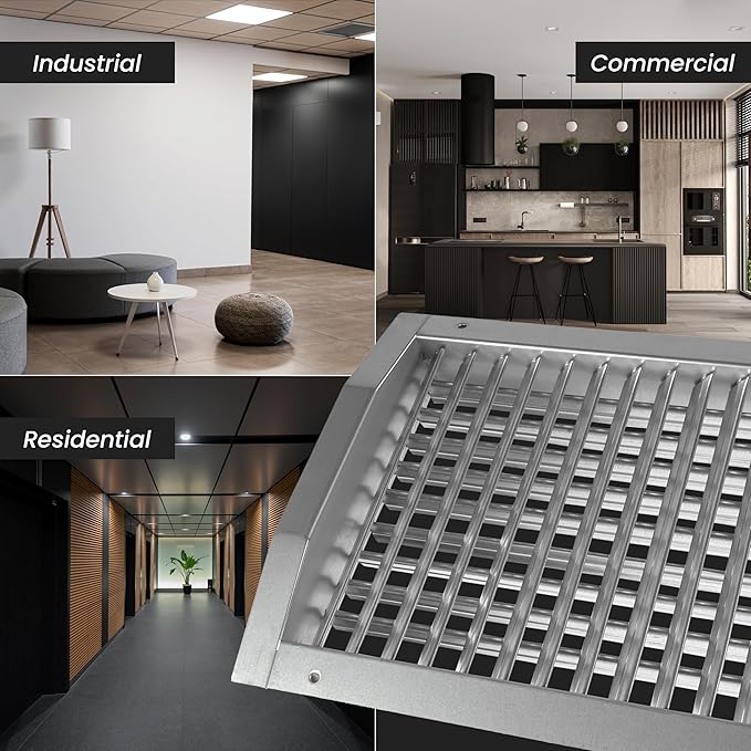 Repa Market 25" x 3" Inch Air Grille for Round Spiral Ducts - Adjustable Double Louvre Blade - Galvanized Ventilation Cover - Side Fit Round Surface Canal Ducting from 7" to 15.75" Inches