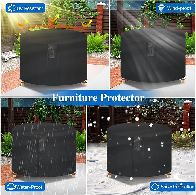 Fire Pit Cover Round- Waterproof Firepit Covers Round (44Dia x 24H inches, Black) Outdoor Fireplace Cover Weatherproof and Non Fading