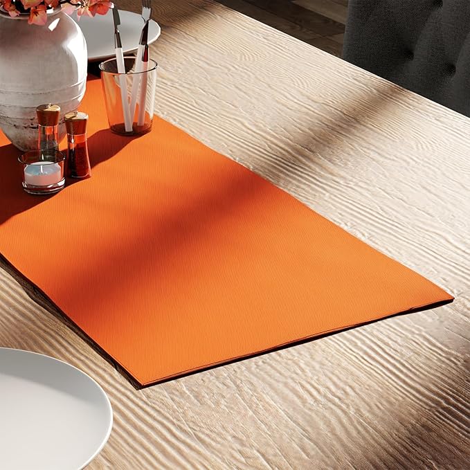 Encasa XO Table Runner 13"x36" Long | Cotton Canvas Fabric | Orange Solid Color | Machine Washable & Durable