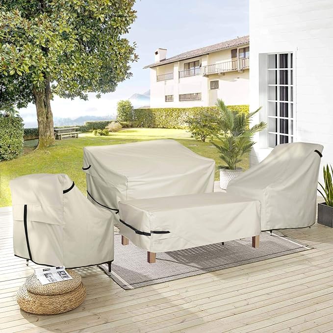 Porch Shield Patio Coffee Table Cover - Waterproof Outdoor Furniture Rectangular Small Table Covers 48 x 26 inch, Beige
