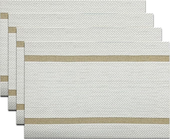 Luxurious Placemats Set of 4, Durable Table Mats Kitchen Plastic Washable Placemats for Home/Dining Room Decoration (White)