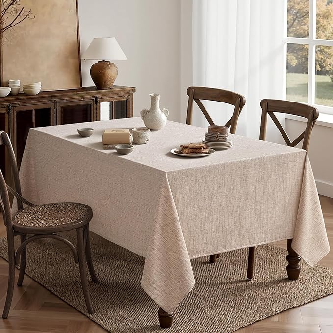 MIULEE Natural Linen Polyester Tablecloth 52x70 Inch Spring Rectangle Table Cloth Waterproof,Stain Resistant & Wrinkle Resistant for Dining Party Wedding