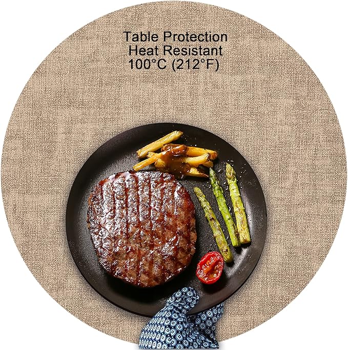 Myir JUN Round Placemats Dual Sided, Faux Leather Place Mats Set of 4 Indoor Placemat for Dining Table Outdoor Place Mat Non-Slip Washable Table Mats (Gray Beige, Set of 4)