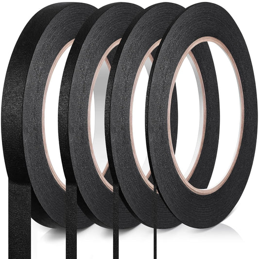 Epakh 4 Rolls Pinstripe Tape, Masking Tape in 1/16, 1/8, 1/4 and 1/2 Inch Wide, for Painters Automotive DIY Car Auto Paint Art(Black,55 yd)