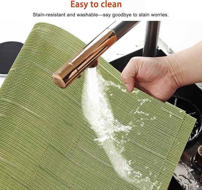 Placemats Set of 8,Washable,Heat and Stain Resistant Indoor/Outdoor Place mats,Vinyl Woven Non Slip Table Mats for Restaurant Table Protection,PVC Place mats(Green,8PCS)