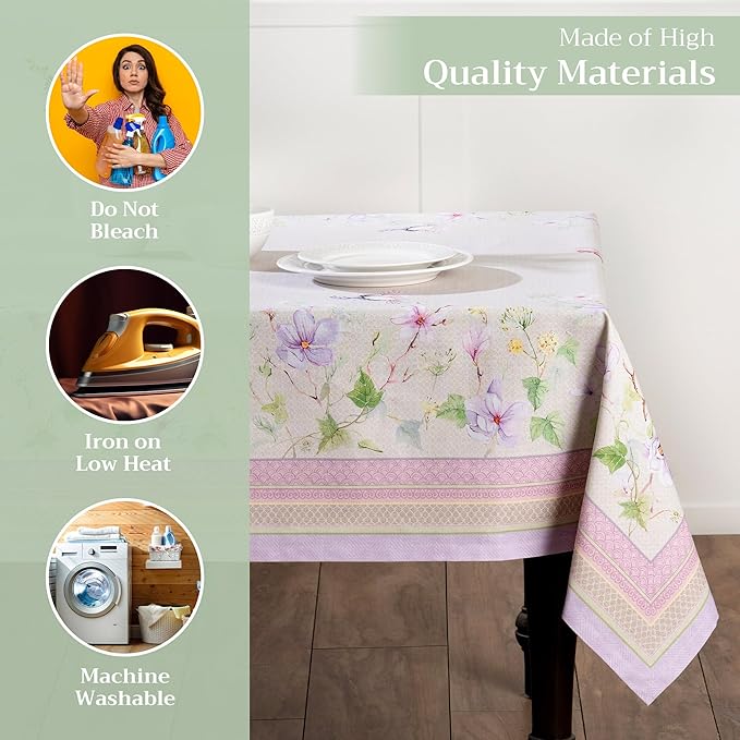 Maison d' Hermine Table Cloth Rectangle Table 100% Cotton 70 x 90 Inches Tablecloth Reusable Decorative for Dining Room, Farmhouse, Home, Party, Festive & Wedding Spring Summer - Magnolia Mornings