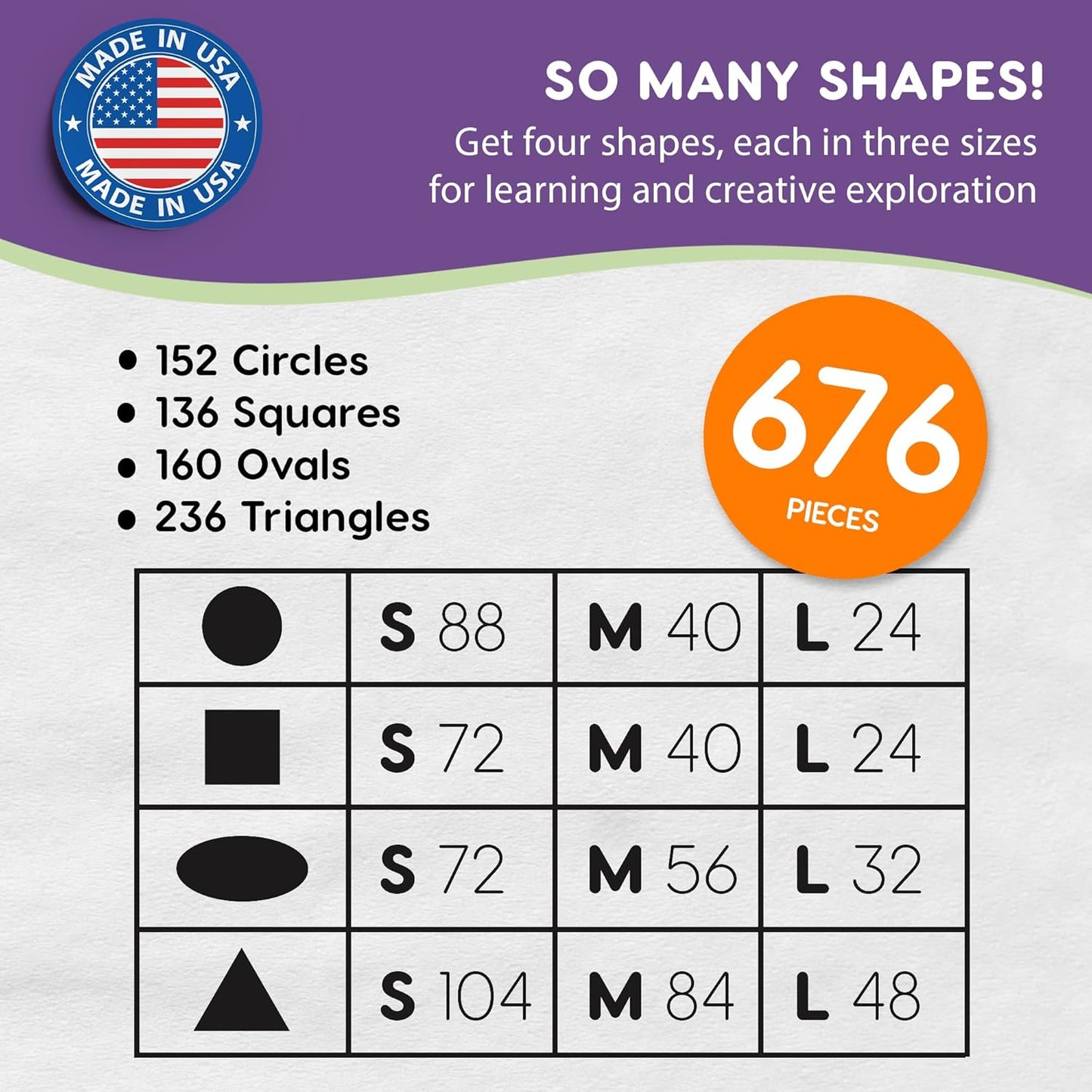 Basic Shapes 1: Circles, Triangles, Squares, Ovals, 676 Pieces US Made Card Stock Punch Out Geometric Shapes in 3 Sizes and 4 NEON Colors for Math, Pattern Play and DIY Crafting