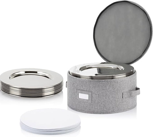 China Storage Container for Charger Plate - Includes 12 Felt Dividers. Hard Shell and Stackable with Padded Interior. Great for Platters, Big Plates and Serving Dishes up to 12.5" W