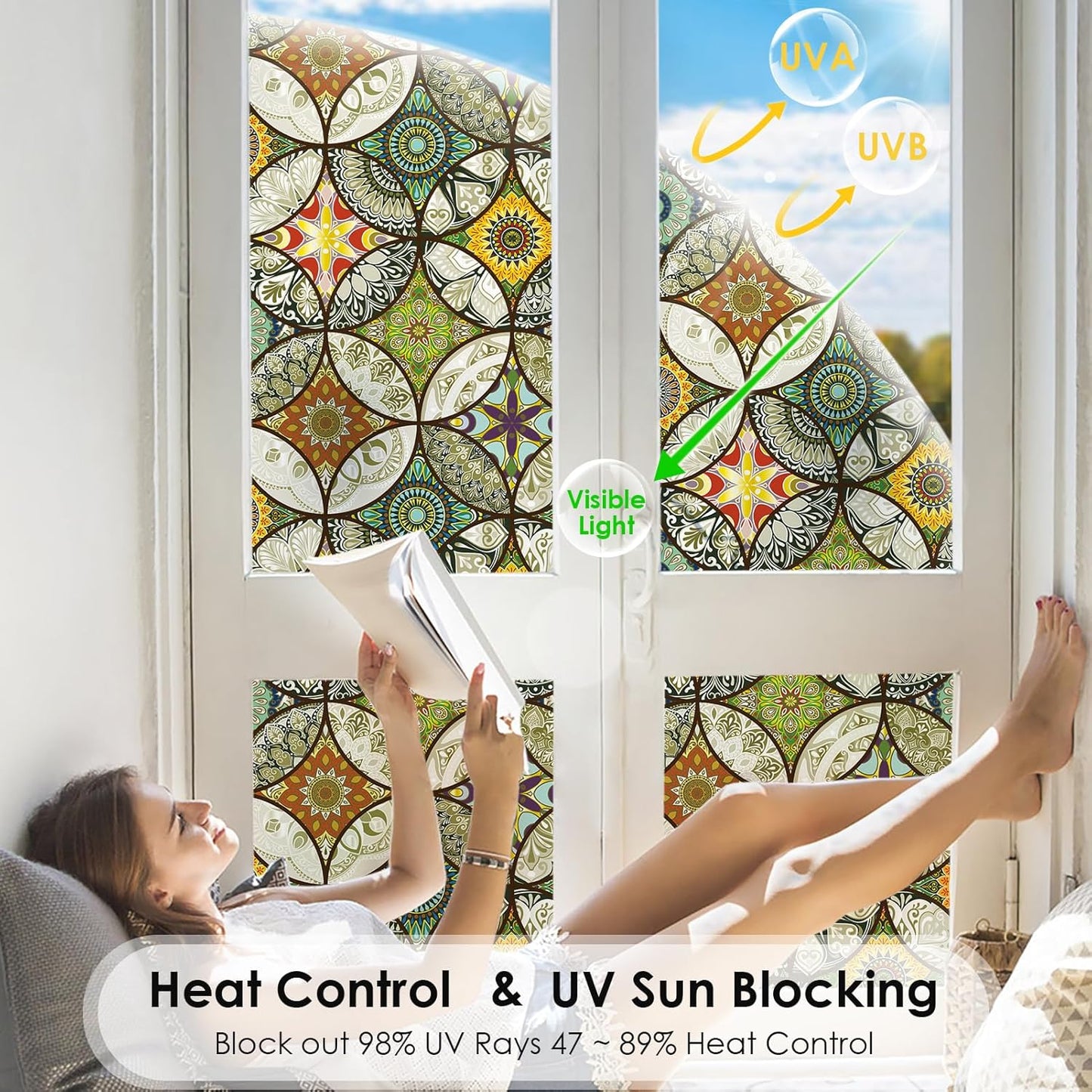 DKTIE Static Cling Decorative Window Film with Installation Tools Non Adhesive Privacy Film, Stained Glass Window Film for Bathroom Shower Door Heat Cotrol Anti UV, 17.7 x 78.7 Inch