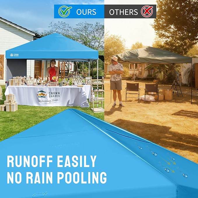 CROWN SHADES 8x8 Pop Up Canopy with 1 Side Wall - Beach Tent with One Push Setup - Outdoor Sun Shade for Events, Parties, Camping - Gazebo with STO-N-Go Cover Bag (Sky Blue)