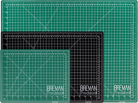 Breman Precision Self Healing Cutting Mat 9x12, 12x18, 18x24 Inch - 3-Pack Rotary Mats for Crafts - 2 Sided 5 Ply PVC Self Healing - Fabric Cutting Mat for Sewing