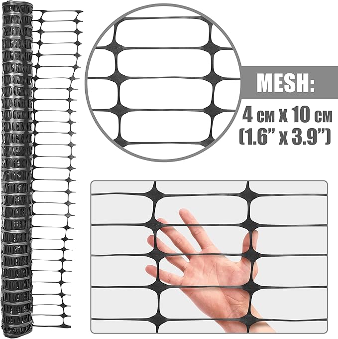 Fencer Wire 4 ft. Safety Fence, 100 ft. Black Plastic Fencing Roll for Construction, Pet and Event Fencing, 4 cm x 10 cm Mesh