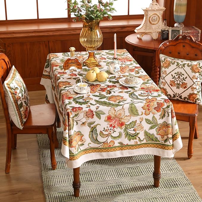 patdrea Designer Vintage Linen Rectangle Tablecloth,Provencal Rustic Floral Pattern Tablecloths,Decorative Table Cover Cloth for Kitchen,Dining Room,Tea Party,Home,Christmas,63"*87"