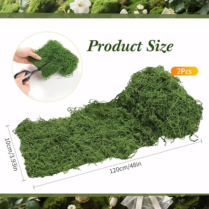 Zeyune 2 Pcs Fake Moss Table Runner for Crafts Artificial Moss Sheet Roll Waterproof Carpet Blanket for Wall Roof Garden Wedding Party Decoration (3.9 x 47 Inch)