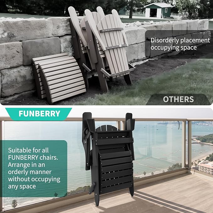 FUNBERRY Folding Adirondack Ottoman, HDPE All Weather Outdoor Foot Rest, Easy Storage Patio Footstool, Ottomans and Footstools for Outside