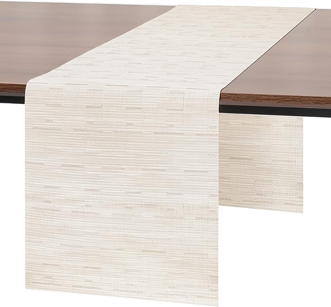 Myir JUN Table Runner, Vinyl Table Runner Indoor Arbitrarily Cropped Runner for Table Heatproof for Home Party (B-Off White, 15 x 94 inch)