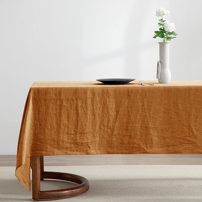 EVERLY 100% Pure Linen Rectangle Tablecloths 60x84Inches for Dining,Buffet Parties,Picnic,Events,Weddings and Restaurants,Decorative Halloween,Thanksgiving Machine Washable Tablecloths-Caramel