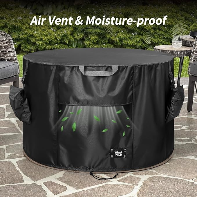 Fire Pit Cover,Heavy-Duty Waterproof Tear-Resistant FirePit Covers Round with Sandbag,Weather and Fade Resistant Fire Pit Cover Round Fits for 41-44 Inch Fire Pit/Table,Black 44" D x 24" H
