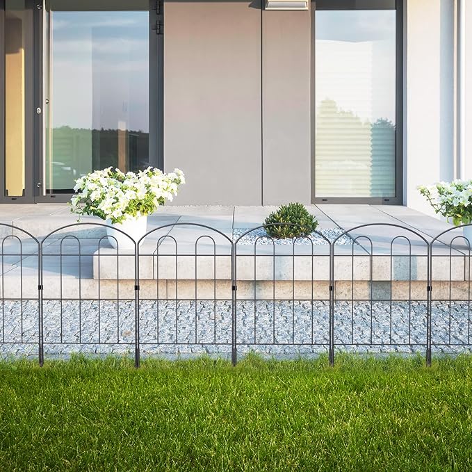 20 Pack Decorative Garden Fence Outdoor - 24in H x 22ft L Rust-Proof Coated Wrought-Iron Panels, Foldable Landscape Border for Patio Flower Beds, Animal Barrier & Yard Decor