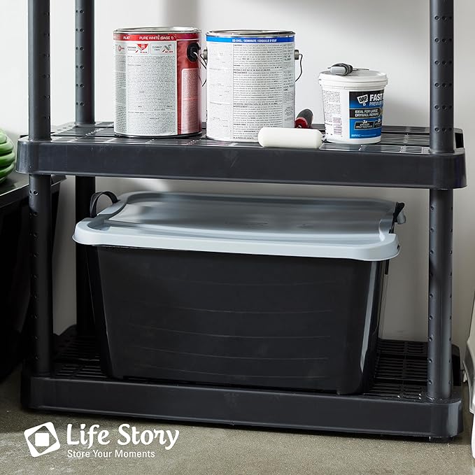 Life Story 6 Pack Heavy Duty Stackable Storage Bin, 55 Quart Home Organizer, Versatile Lightweight Locking Bins with Carrying Handles, Black/Gray