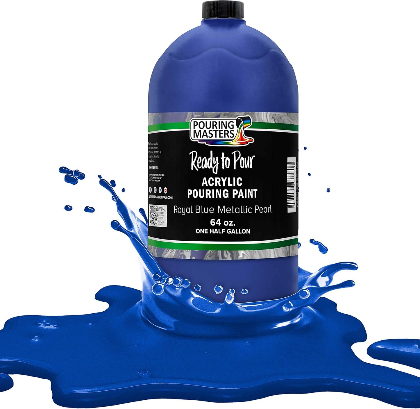 Pouring Masters Royal Blue Metallic Pearl Ready to Pour Acrylic Pouring Paint - Premium 64-Ounce Pre-Mixed Fluid Acrylic Paint - Fluid Art Supplies for Canvas, Wood, Paper, Tile & Rocks