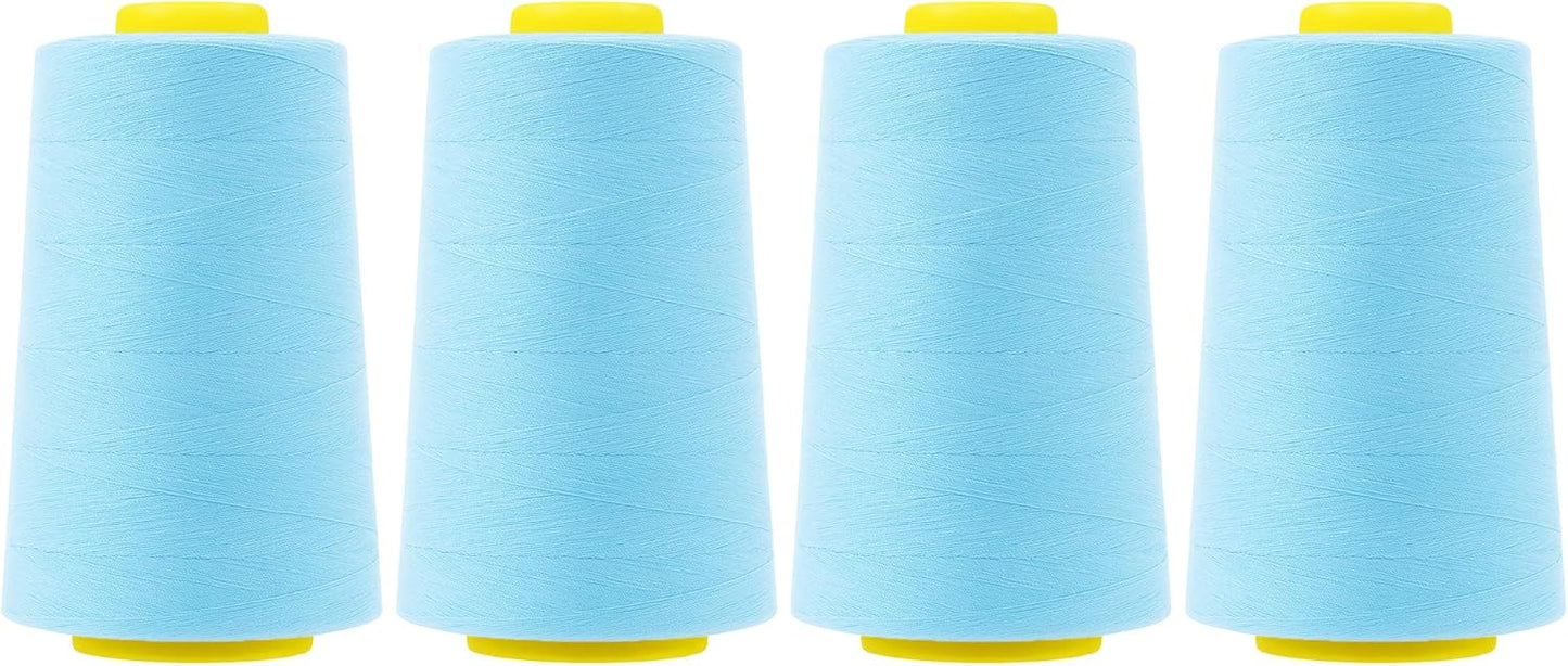 Mandala Crafts 4 Pack of Serger Threads Cones Spools - 40S/2 24000 Yards Polyester Baby Blue Threads for Sergers Machine and Overlock Quilting Sewing Machine