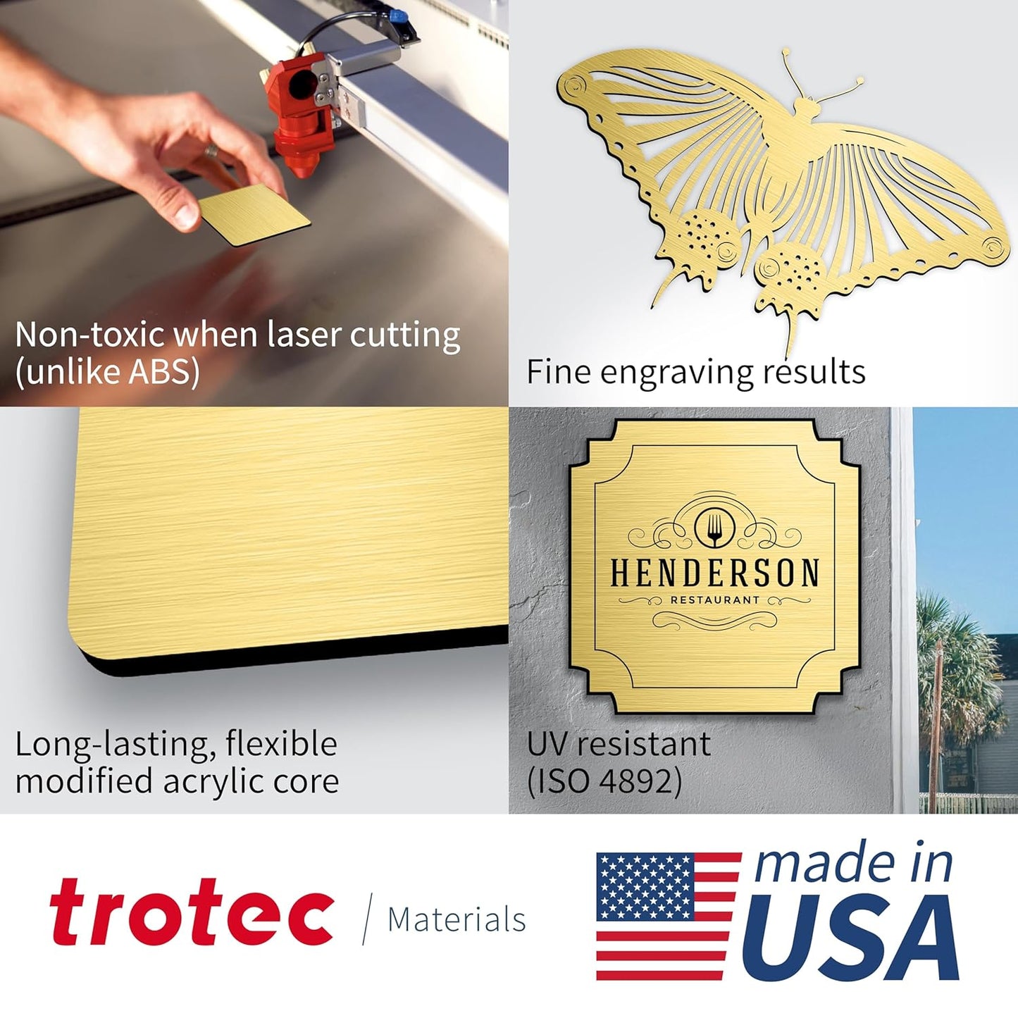 Trotec | Metallic Looking Acrylic Sheet | 12"x20"x1/8", 4 Pcs | Brushed Gold/Black | Metallic Finish - Scratch Resistant for Laser Engraving & Cutting,Printing,Glowforge,Name Plate | USA Made