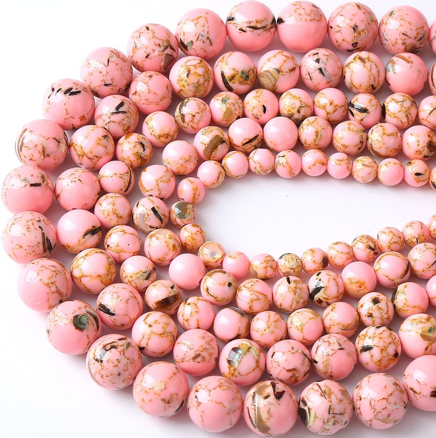 32PCS 12MM Pink Shell Turquoise Stone Beads with Mother-of-Pearl Round Beads for DIY Jewelry Making 16"