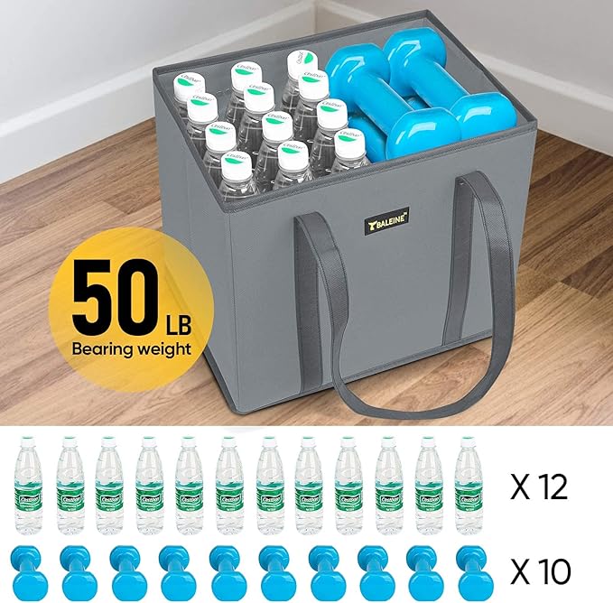 BALEINE 3Pk Reusable Grocery Bags, Foldable Shopping Bags for Groceries with Reinforced Bottom & Handles (Reindeers)
