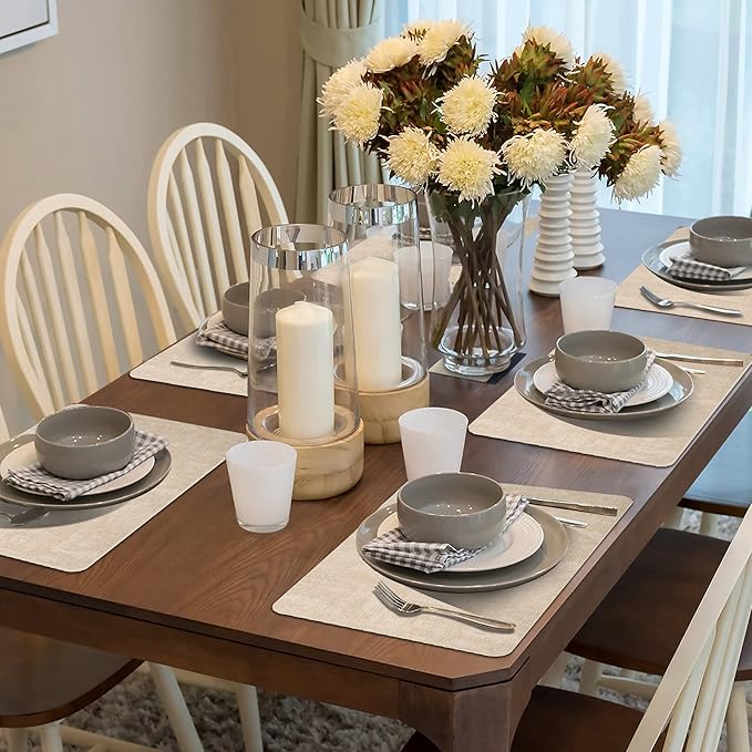 Maxpearl Faux Leather Placemats Set of 4 - Waterproof - Wipe Clean - Heat Resistant - Anti Slip Dining Table Place Mats, Suitable for Indoor & Outdoor Use, 17’’×12’’, Beige