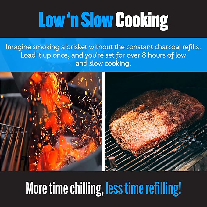 SnS Grills Slow ‘N Sear Charcoal Inserts for Low ‘N Slow & High-Heat Cooking - Patented Stainless Steel Accessories for Weber Summit and Similar Kettle Grills - Low Profile 22"