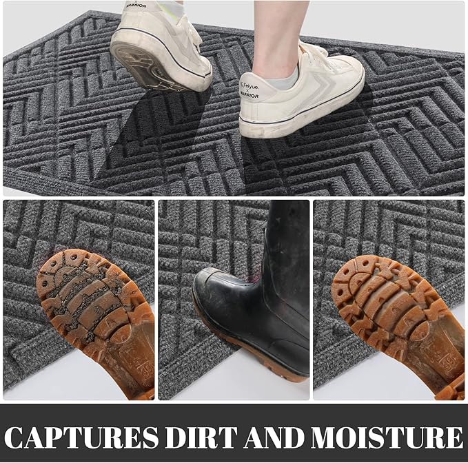Yimobra Door Mats Outdoor 29.5x17, All-Season Waterproof Outdoor Mats for Front Door Entrance with Drainage Holes, Heavy Duty Non-Slip Doormat for Garage Patio Entryway Indoor, Gray