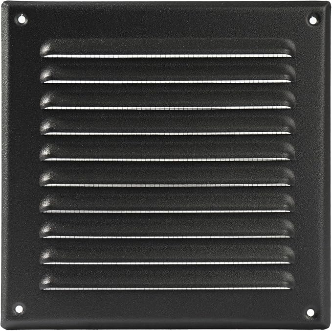 Vent Systems 6 x 6 Inch (Inner) Black Vent Cover - Square Metal HVAC Return Air Grille with Mesh Screen - Register Wall Vent Duct Grill - Outdoor, Indoor, Crawlspace - Exhaust Ventilation Grill