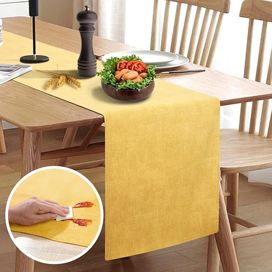 Wipeable Table Runner, Thick Farmhouse Dresser Runner, Rustic for Kitchen, Bedroom, Living Room, Indoor and Outdoor (72'', Mustard Yellow)