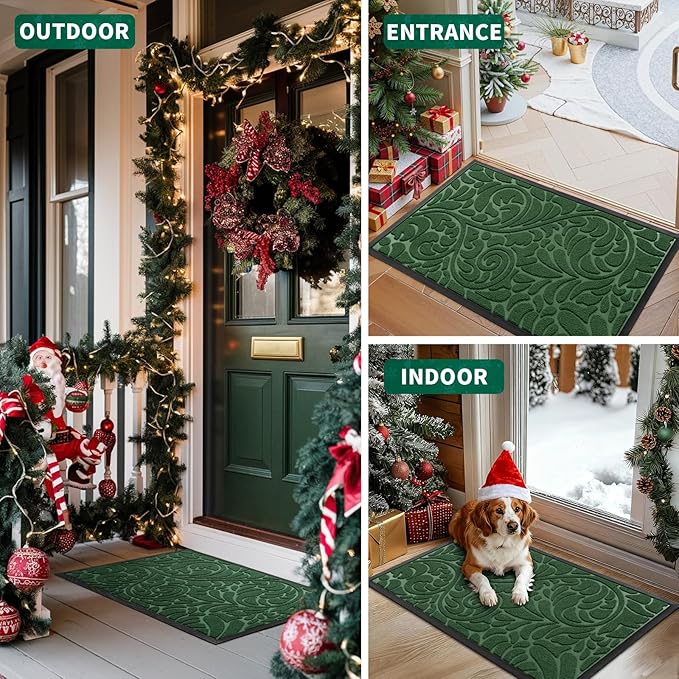 Yimobra Extra Large Door Mat 60x36, Waterproof Sturdy Outdoor Mats for Front Door, Heavy Duty Non-Slip Doormat for Garage Patio Entryway Indoor, Easy Clean, Green